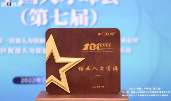 恭賀諾亞人力資源榮膺2022第一資源人力資源服務機構(gòu)100強榜單！